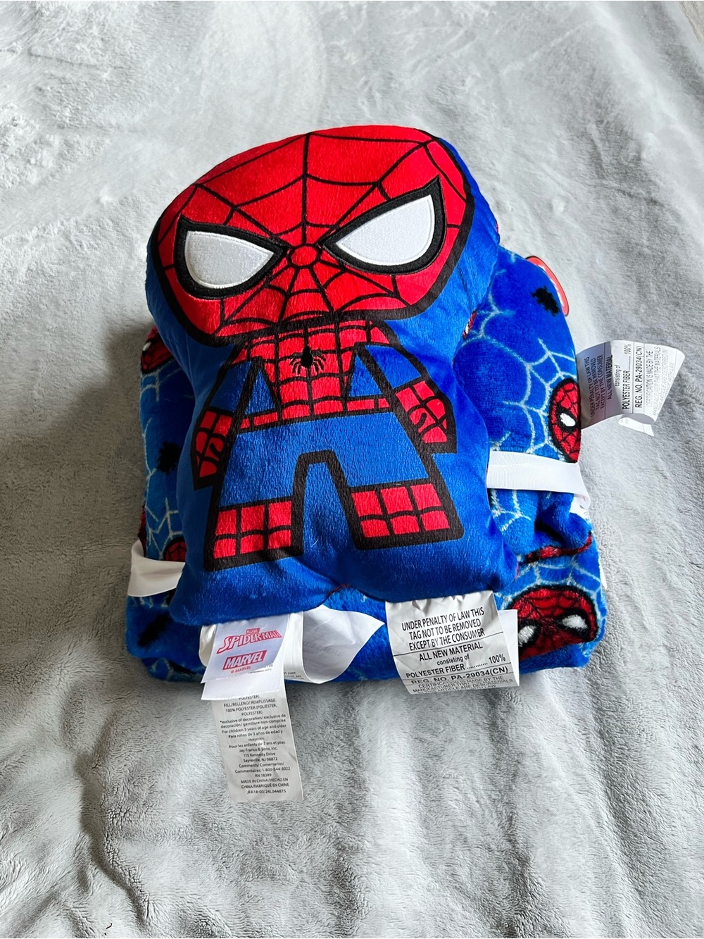 Marvel Spider-Man Kids Plush 3 Piece Blanket and Pillow  - Blue & Red